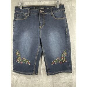 Thorn Denim Bermuda Shorts Embroidered Universal Size 10 Cotton Blend Blue